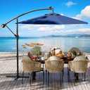 10FT Outdoor Offset Umbrella with Cross Base, Fade Resistant Canopy Large Patio Umbrella with Infinite Tilt and Crank Lift for Deck Pool Garden Backyard, Navy Blue