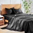 MR&HM Queen Sheet Set, 4-Piece Cooling Sheets, Rayon Derived from Bamboo & Polyester Blend, Soft & Silky, 15" Deep Pockets with Elastic Straps, Hotel Luxury for Hot Sleepers, Black