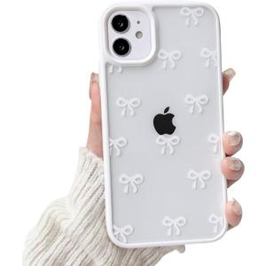 NITITOP Compatible with iPhone 11 Case Cute Clear Bowknot Pattern for Women Girl Bow Ribbon White Frame Design Shockproof Protective Girly Phone Cover - White Bow