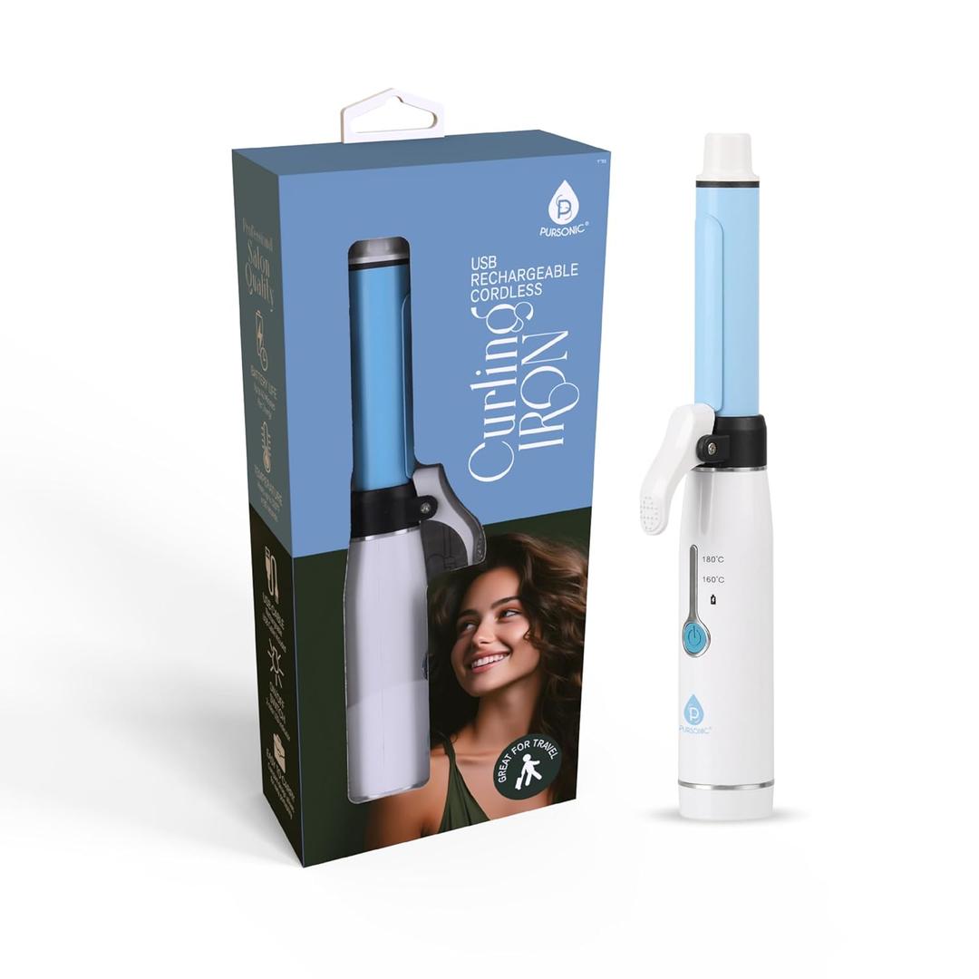 Pursonic Portable Cordless Professional Salon Quality Rechargeable USB Curling Iron, Easy to Carry, Charge Up to 40 Minutes of Use (1 Count (Pack of 1))