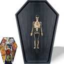 Halloween Coffin Charcuterie Boards Engraved Gold Skeleton for Party Serving Dishes Food Decor, Solid Wood Gothic Black Tray Easy to Clean -32" Length
