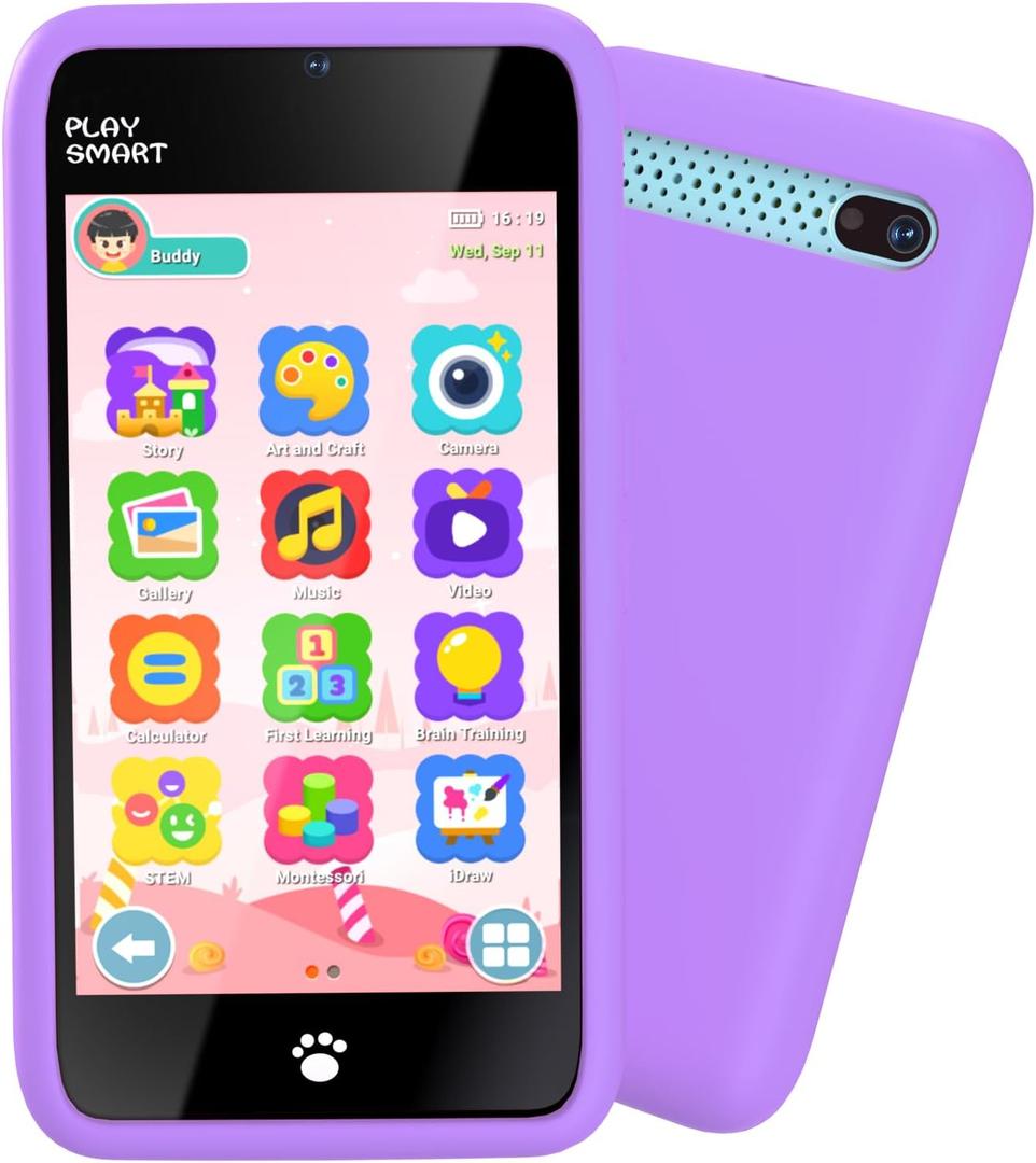 MOMILLA Kids Smart Phone Toys for Girls, 3.97 Touchscreen, Dual Cameras with Stickers, 200+ Games & 16GB Storage, Christmas Birthday Gifts for Kids Age 3-10, Educational Mini Toddler Play Phone Toy