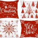 Lanpn Christmas Throw Pillow Covers 22x22 Set of 4, Merry Christmas Winter Xmas Snowflake Decorative Holiday Cushion Pillow Cases 22 x 22 for Outdoor Indoor Farmhouse Home Room Couch Decor (Red)