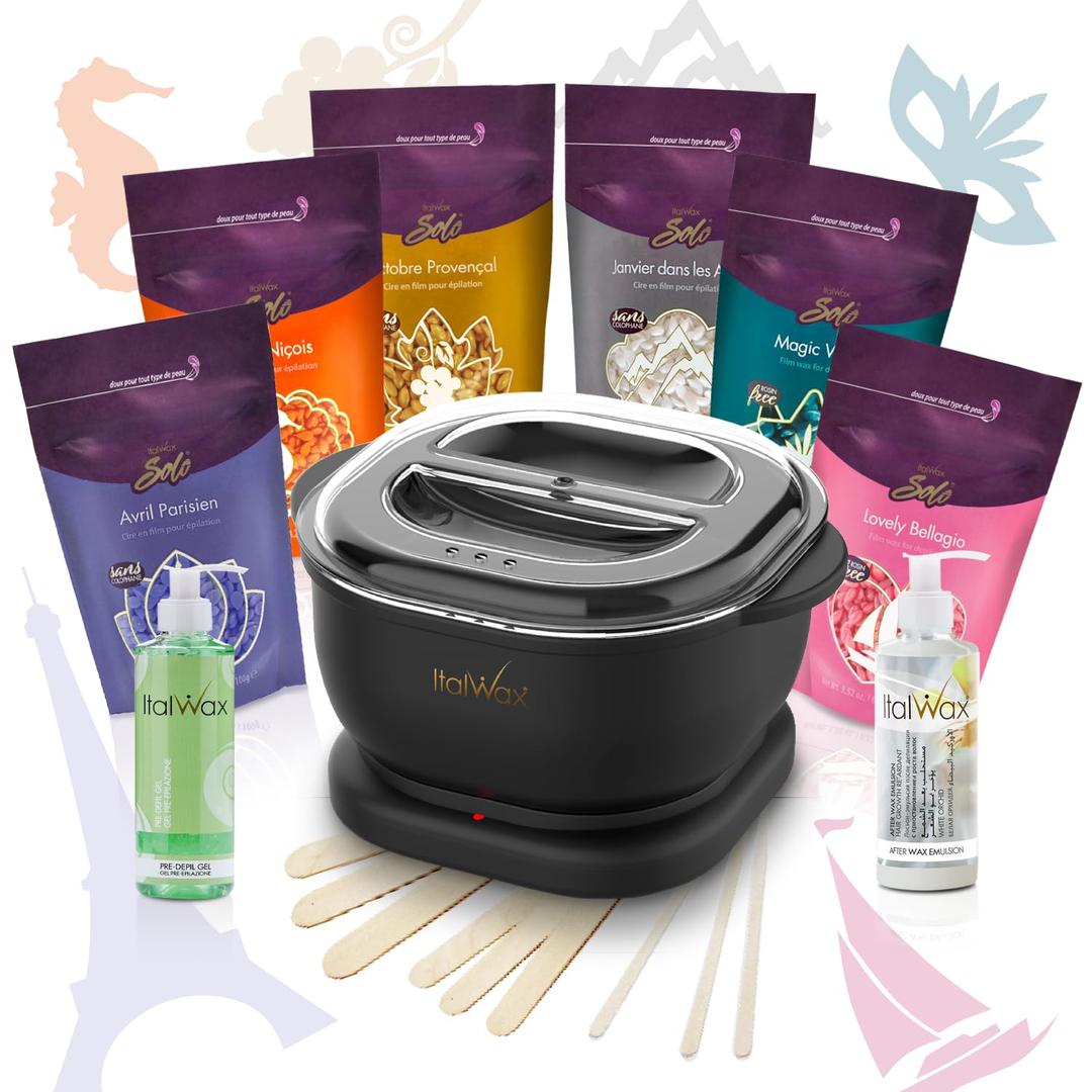 Italwax Brazilian Waxing Kit  Automatic Wax Warmer with Hard Wax Beads, No Temperature Control Needed, Easy-to-Clean Silicone Pot, Painless Hair Removal for Sensitive Skin, Face, Bikini & Body