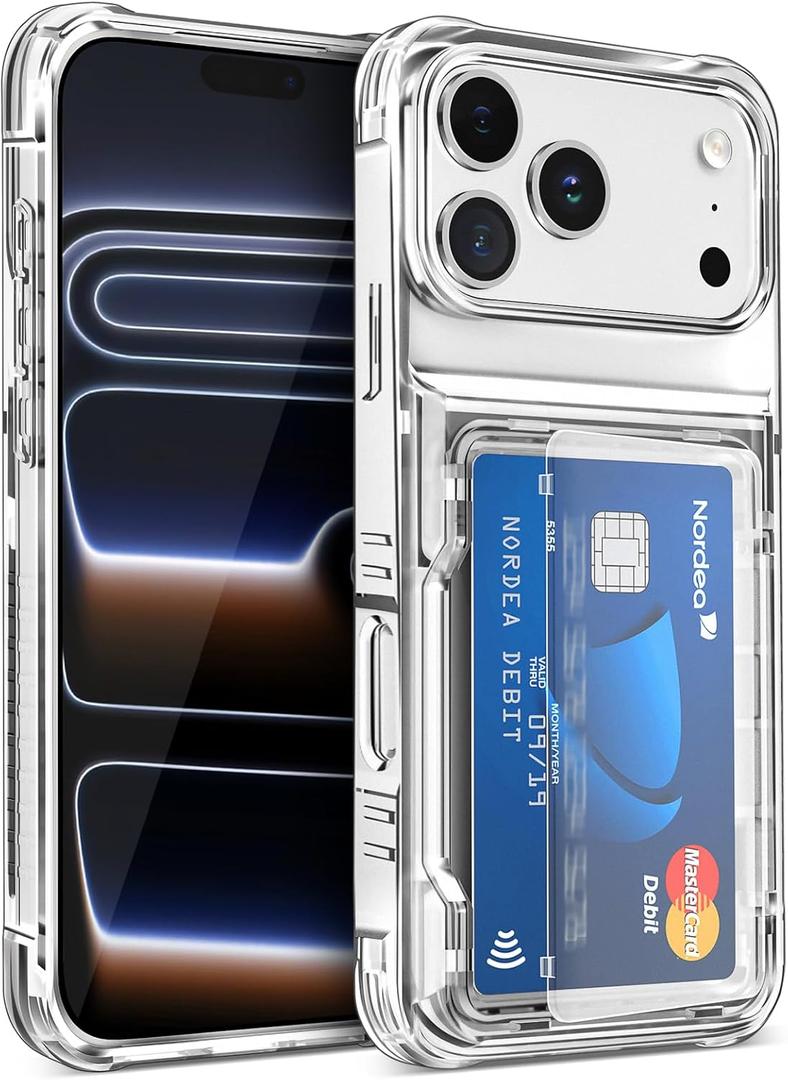 Jelanry Clear Wallet Case for iPhone 17 Pro Max 5G 6.9-inch Credit Card/ID Holder Phone Cases, Anti-Yellow/scratch Shockproof Protective Daily Use Protection Hard Back Cover for iPhone 17 Pro Max 2025