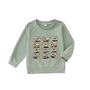 Halloween Shirts for Toddler Baby Boys Construction Trucks Graphic Tshirt Kids Spooky Season Long Sleeve Tee Tops (5-6 Years, Black)