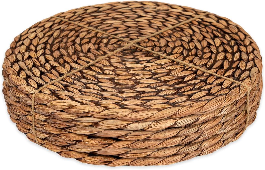 CENBOSS Woven Placemats (11.8" Set of 8, Brown Wash) Round Placemat, Wicker Place mats, Rattan Place mat, Plate Chargers