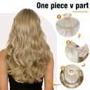FAVE 20 Inches Clip in Extensions V Part Hair Extension Synthetic One Piece Extensions for Women Wavy Clip in Hair Extensions Dirty Blonde Highlight Hair Extensions for Daily Use