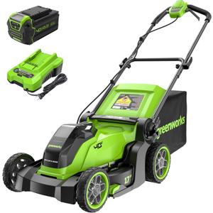 Greenworks 40V 17" Cordless Lawn Mower  Brushless Motor, 4.0Ah Battery & Charger (75+ Compatible Tools), 2-in-1 Mulch/Bag