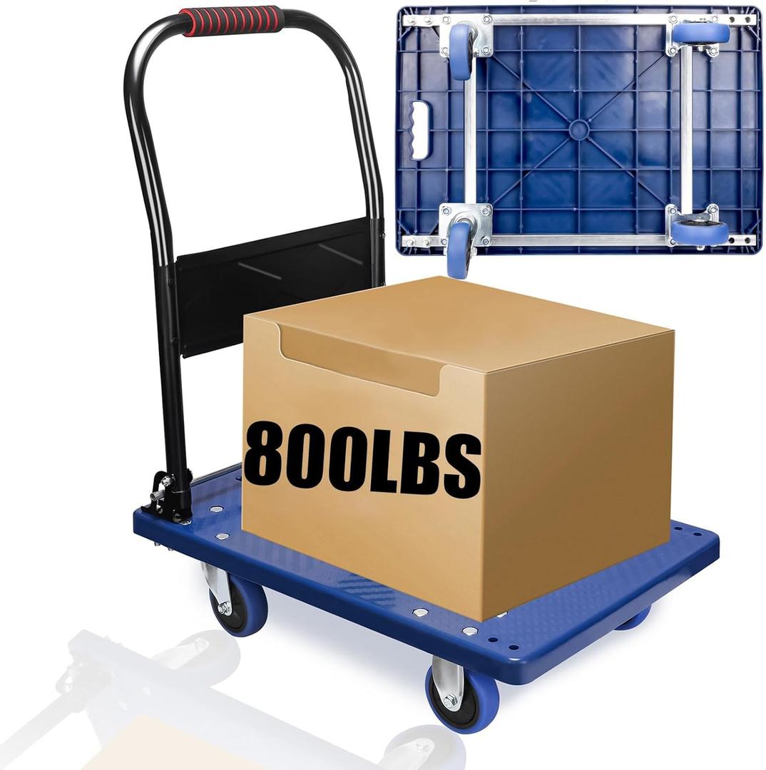 Push Cart Dolly, Moving Platform Hand Truck with 360 Degree Swivel Silent Wheel, Foldable for Easy Storage Suitable with 800lb Weight Capacity, Blue