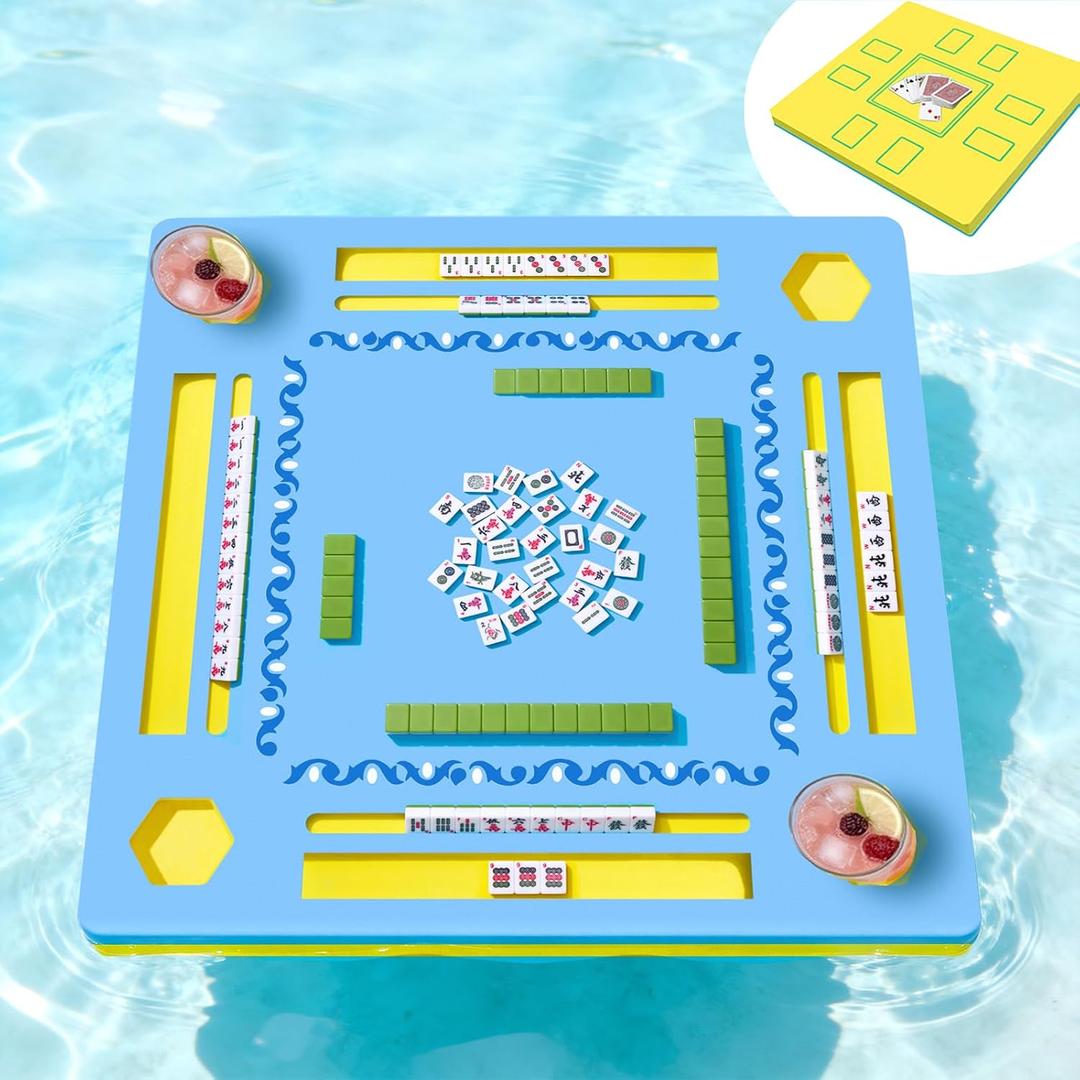 Floating Mahjong Table for Pool, 2-IN-1 Waterproof Floating Game Table for Mahjong Card Games Dominoes Poker, Adults Floating Board Pool Game Tray for Hot Tub Lake Beach Summer Pool Party Gift
