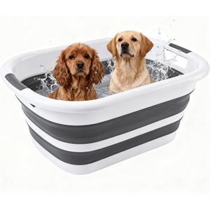 26L/40L Large Collapsible Mop Bucket with Handle for Cleaning, Silicone Portable Pet Bathtub for Puppy Small Dogs Cats, Foldable Laundry Basket Hamper Clothes Storage Bin Space Saving Design (26L)