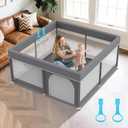 Grey Baby Playpen 64"x64" - Full Cover Anti-Collision Cloth Large Playard Neutral Safety Play Yard for Babies & Toddlers Modern Infant Activity Center Gray