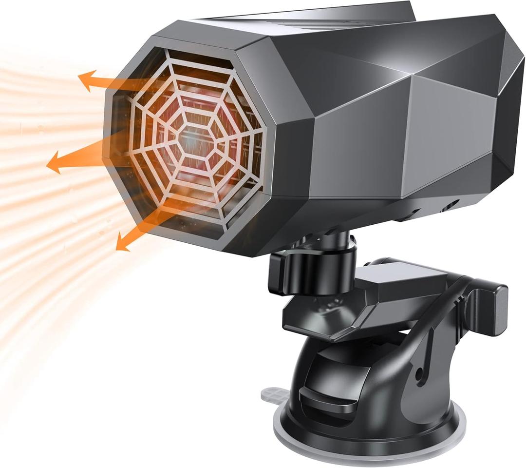 12V Car Heater, 150W Max 360 Degree Rotatable With Suction Holder, 2 In1 Fast Car Heater Plug In Automobile Cigarette Lighter, Portable Windshield Defogger And Defroster For Cars, Black