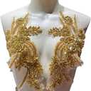 1 Pair of Handmade Rhinestone Appliques,26.5 * 18cm Gold Applique for Dress Wedding,Banquet Evening Gown,Photograph Shot Sewing Rhinestone Patches(Gold)