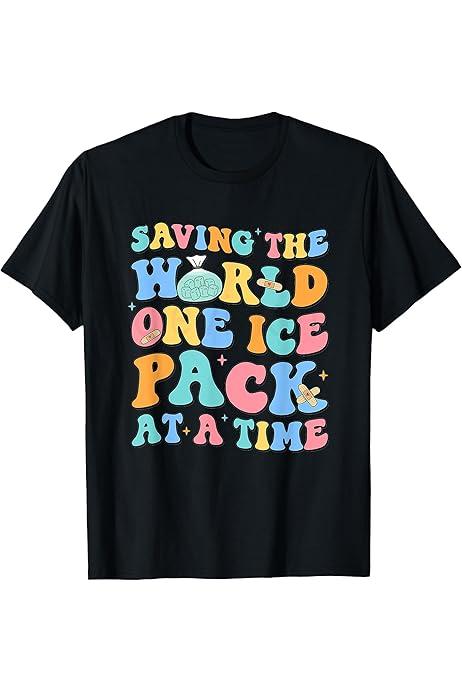 School Nurses Saving The World One Ice Pack At A Time T-Shirt Blue XL 