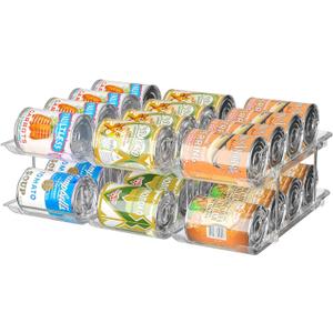 Can Organizer for Pantry, 3 Sets 2Tiers Can Storage Organizer Pantry, Soda Can Organizer for Fridge 24 Cans Rack Automatic Rolling Stackable Canned Food Organizer,Clear