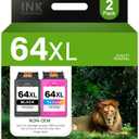 64XL Black and Color Ink Cartridge Combo Pack Replacement for HP 64 64XL Ink Cartridge for Envy Photo 7855 7858 7800 7100 7155 6255 7164 Inspire 7255e 7955e 7958e 7900e Tango Series Printer (2-Pack) (1Balck 1Tri-color)
