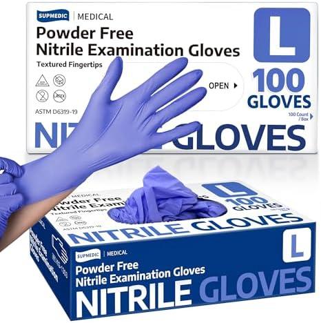Supmedic Medical Soft Max™ Nitrile Exam Gloves, 100 Pcs Powder-Free Latex-Free Food Safe Clean Disposable Glove, Blue Iris L
