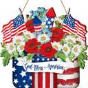 Berlune Labor Day Decorations Patriotic Door Sign Wooden Red White Blue Wreath American Flag Door Hanger 4th of July Decor for Front Porch Wall Home Outdoor(Novel)
