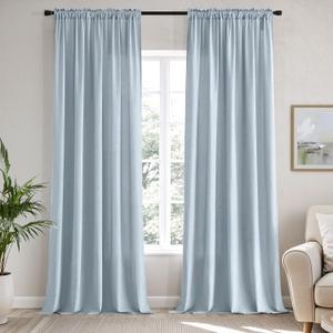MIULEE Light Blue Privacy Sheer Curtains that Let Light in 90 Inches Long Non-See-Through Semi Sheer Curtain Light Filtering Window Curtains Drapes for Living Room Bedroom 2 Panels Set 42 X 90