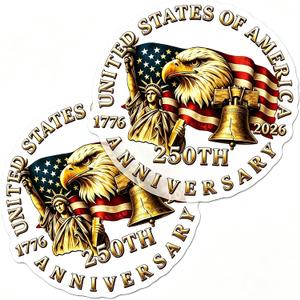 America 250 Car Decals, 2 PCS 1776-2026 USA 250th Anniversary Stickers, Patriotic Eagle Decal with Liberty Bell & Statue of Liberty, Window Bumper Sticker for Car Truck SUV Laptop