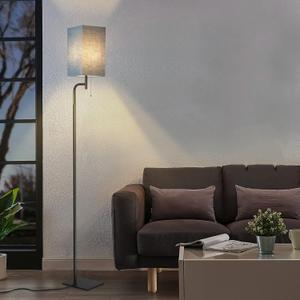 Floor Lamp for Living Room, 3 Color Temperatures Modern Standing Tall Lamps for Bedroom, Elegant Linen Shade, Minimalist Stand Up Pole Lamp for Office Kids Room Reading, Blue