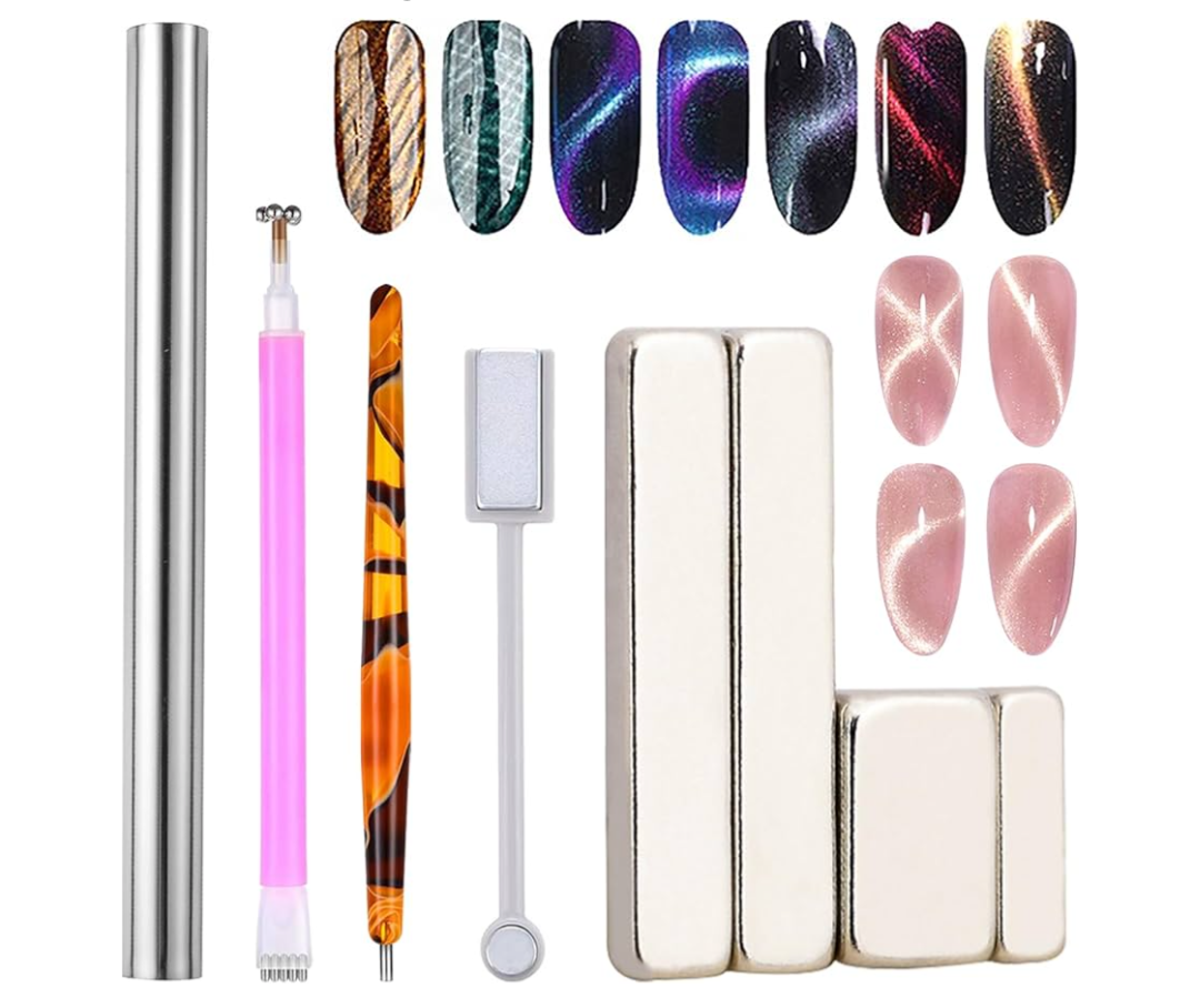 8 Pcs Nail Art Cat Eye Magnet For Nails Cat Eye Gel Nail Polish Magnet Tools Set Cylindrical Flower Nail Magnet Nails Square Round Magnet Stick Cat Eye Design Double Ended Magnetic Pens