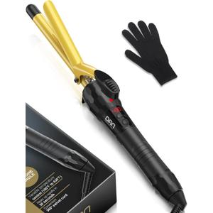 DAN Technology 5/8 Inch Curling Iron Wand, Tourmaline Ceramic Hair Curler with LCD Display (180F430F), Fast Heating, Dual Voltage, Auto Shut-Off, Black & Gold