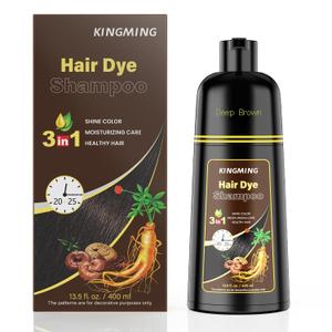KINGMING Deep Brown Hair Dye Shampoo 3 in 1 for Gray Hair