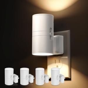L LOHAS LED Night Light, Night Lights Plug into Wall, Dimmable Nightlight, 3000K Soft Light with Light Sensor, White Shade Nightlights Plug in Wall for Adults Hallway Bedroom Bathroom Kitchen, 4 Pack