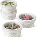 LE TAUCI Ramekins with Lids, 6 oz Ramikin Set for Creme brulee, Souffle, Dipping Sauces, Ceramic Food Storage Containers Great for leftovers - 4.2 inch, Set of 4, Arctic White