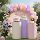 Cylinder Covers Set of 3,Cylinder Stand Covers for Parties,Round Pedestal Stand Covers for Cylinder Stands for Wedding Party Birthday Display(Cylinder Stands Not Included) (Pink Beige Purple, L+XL+XXL)