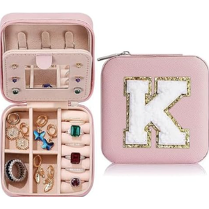 Imtos Travel Jewelry Case with Mirror, Mini Portable Jewelry Travel Organizer, Small Jewelry Box for Bridesmaid Gift, Travel Essential to Store Ring, Necklace, Earring. (K)