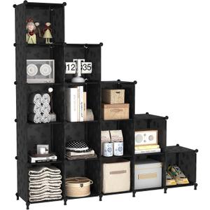 UNKU 15 Cube Storage Organizer, Bookcase Bookshelf with Pattern, Closet Organizer Cabinet, Storage Cube Shelf, Open Storage Shelves for Bedroom, Living Room, Home Office, Black