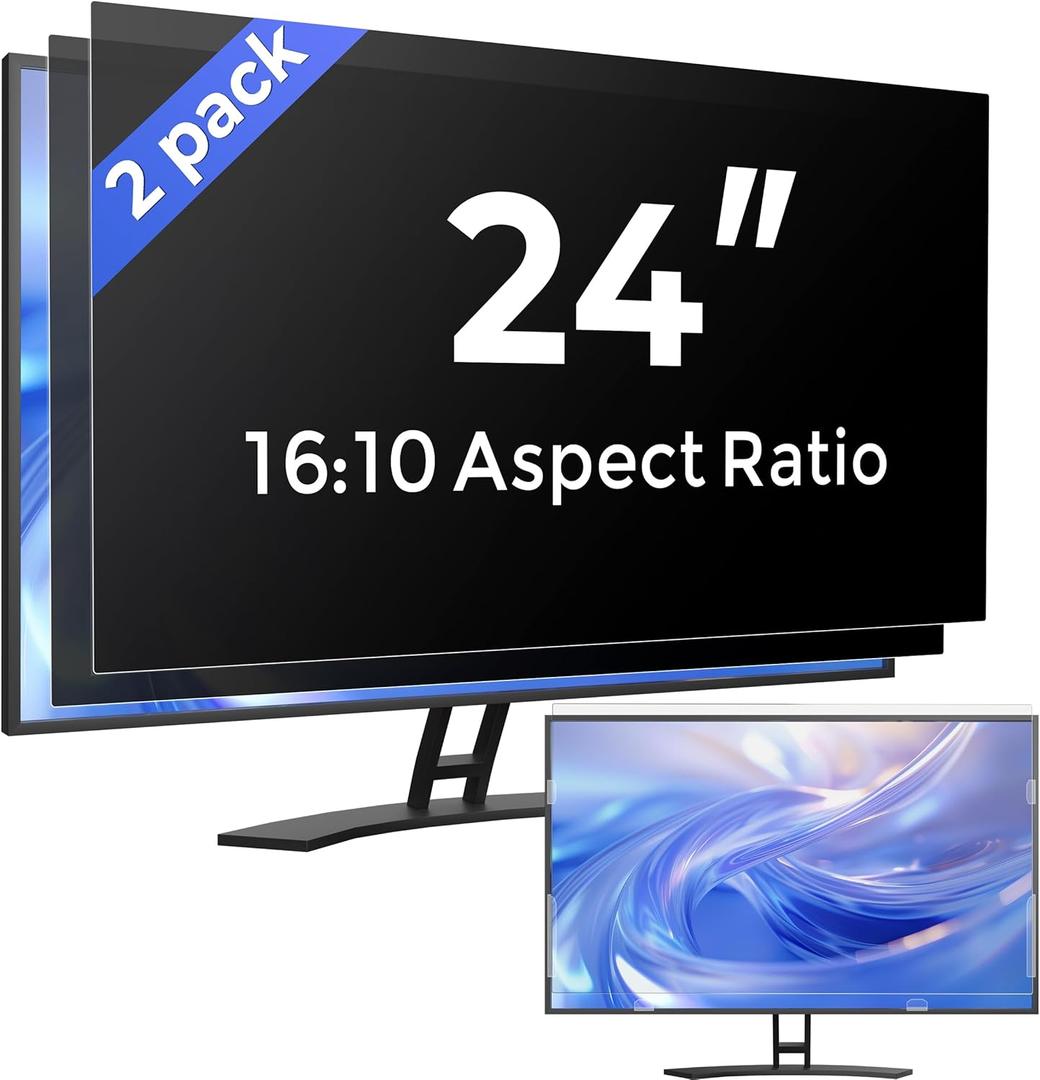 [2 Pack] 24 Inch Computer Privacy Screen Filter for Monitor 16:10 Aspect Ratio, Eye Protection Anti Blue Light Privacy Shield and Anti-Glare Protector, 24inch Removable Anti-Scratch 24in Protector Film