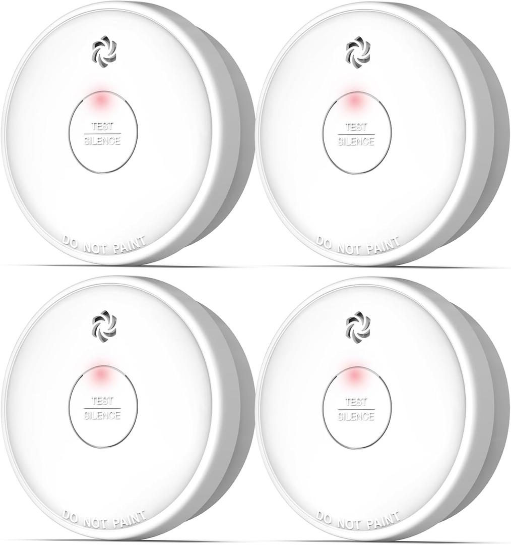 Fire Alarms Smoke Detectors, Smoke Alarm Battery Operated,Fire Alarm with Test Button & Low Battery Signal, Photoelectric Technology Fire Detectors for Bedroom and Home (4 Pack)