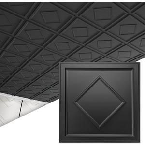 Art3d Decorative Drop Ceiling Tiles 2x2, Glue up Ceiling Panel Square in Black, Pack 12 Tiles