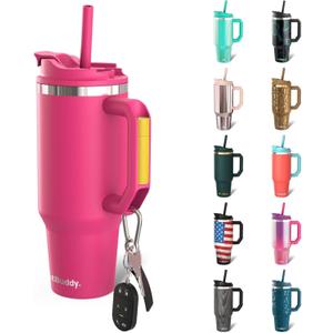 Frost Buddy Thicc Buddy - 50 oz Stainless Steel Vacuum Insulated Tumbler with Lid and Straw for Water - Travel Mug Cupholder Friendly - Gifts for Women Men Him Her (Neon Pink)