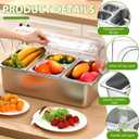 4 Pans Countertop Ice Food Serving Display Container and Clear Roll Top Cover Stainless Steel Condiment Dispenser Serving Tray Salad Bar Buffet Station for Restaurant Hotel Kitchen Party, 22.1" x 14.6" x 8.7"