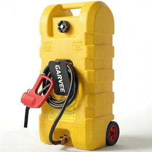 Garvee Heavy Duty 15 Gallon Gas Can Yellow, Fuel Caddy with Manual Fuel Transfer Pump, Portable Fuel Tank on Wheels with 10 ft Hose for Lawn Mowers, Cars, Boats, UTVs, Home and Farm Use
