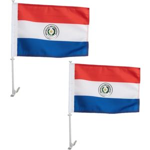 2 Pack Paraguay Car Flags 11" x 17" with Flagpole Mount,Premium 200D Polyester Paraguayan Car Flag,19" Flagpole Fixed Window Clip Mount for Most Vehicle Window.