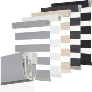 Persilux No Drill No Tools Custom Size Zebra Blind Dual Layer Privacy for Day and Night Window Blinds Light Filtering Windows Shades for Windows,Easy to Install Thermal Insulated Blinds,Light Grey