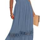 ZESICA Women's 2026 Summer Lace Strap Sleeveless Square Neck Smocked High Waist Ruffle Hollow Out Flowy A Line Maxi Dress (Blue, L)
