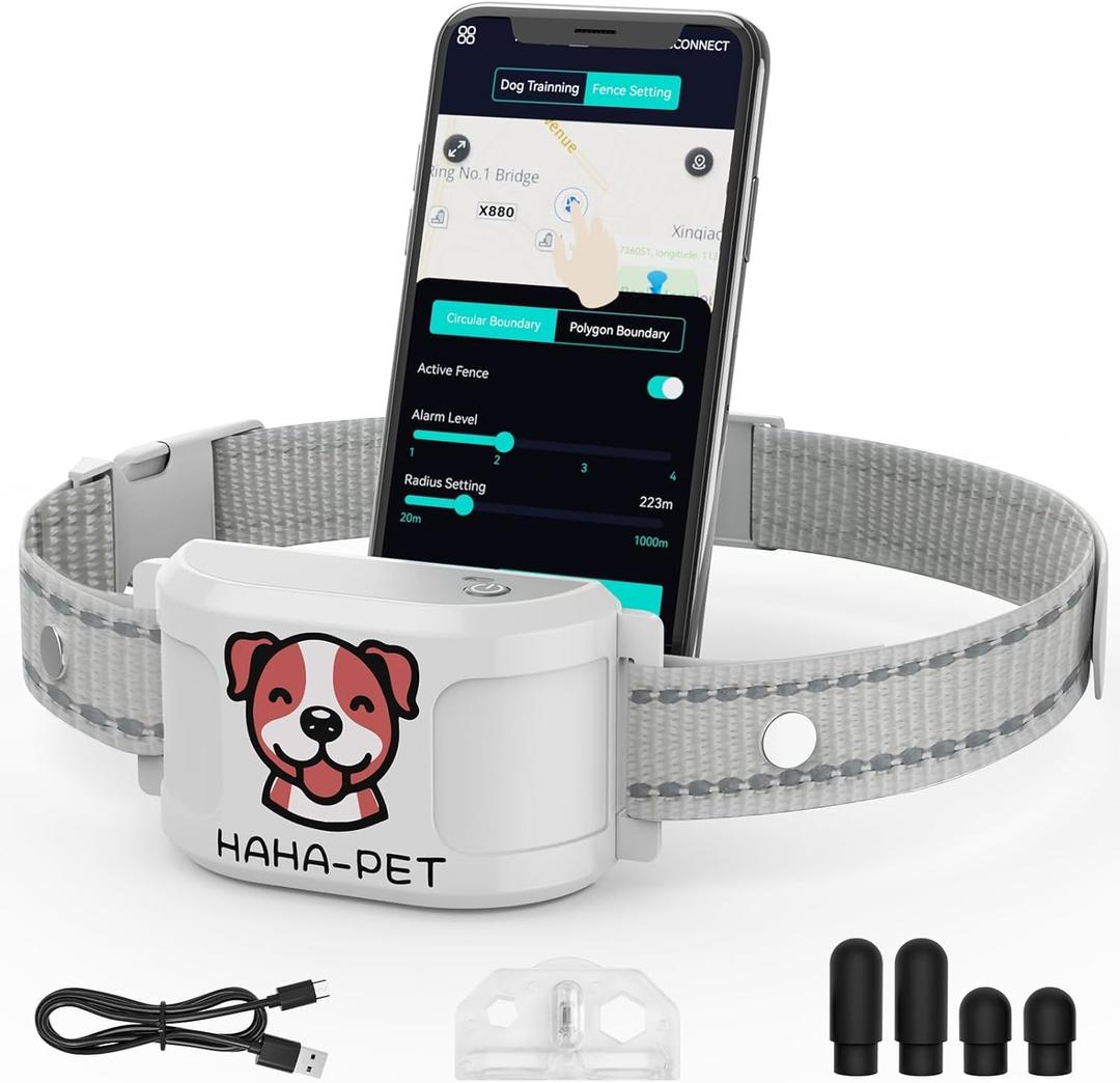 GPS Dog Fence & Training Collar No Subscription, 3280ft App Geo-Fence & Bluetooth Remote, 3 Correction Modes, 7-Day Battery, Multi-Dog System (White)