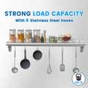 Treshin Stainless Steel Shelf with 6 Hooks 14 x 48 Inches, Commercial Wall Mount Floating Shelving Storage Pot Rack for Restaurant, Kitchen, Home, Bar and Hotel