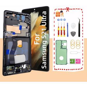TFT for Samsung Galaxy S21 Ultra 5G Screen Replacement for Samsung S21 Ultra LCD Touch Digitizer Screen Assembly with Frame Toolkits G998U G998A G998B No Fingerprint Black (Black)