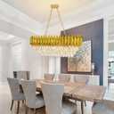 Oval Contemporary Ceiling Hanging Light, L32in Luxury Gold Chandelier Modern Rectangular Chandelier Linear Ceiling Pendant Light for Bedroom Kitchen 8Lights