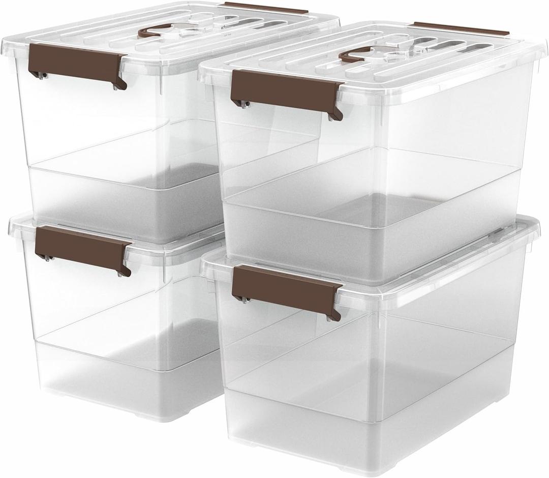 17 Qt Clear Stackable Storage Bins with Lids, Locking Latch Plastic Organizer Containers, Space-Saving Nestable Tote Boxes for Closet Pantry Laundry Room Garage, 4-Pack