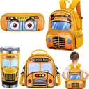 Toddler School Backpack School Bus Backpack Boy School Bus Bookbag 4 in 1 Kindergarten 3D Daycare Bags with Insulation Lunch Box Set for Kids Toddler Preschool Boys Girls